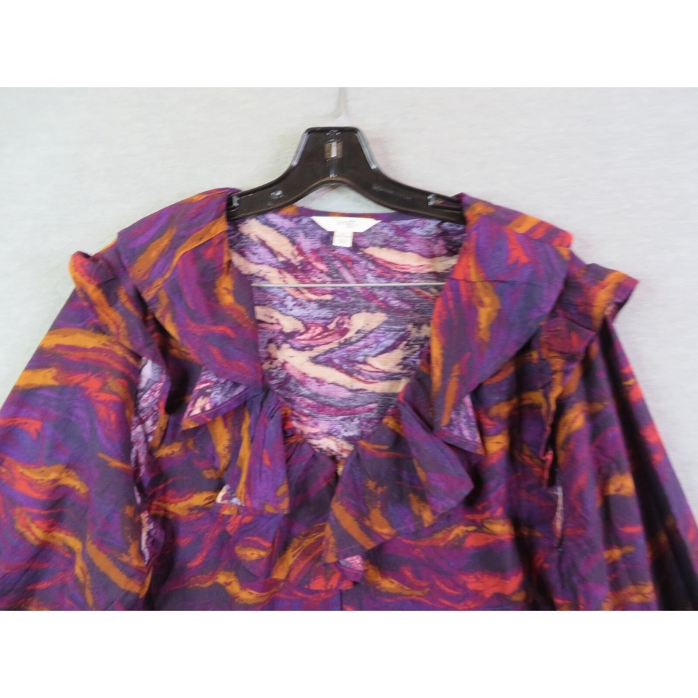 Terra Sky Womens Shirt 2X Purple Abstract Ruffle Dark Academia Feminine Artsy